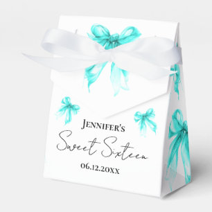 Turquiose Bow Coquette Script Sweet 16 Thank You Favour Box