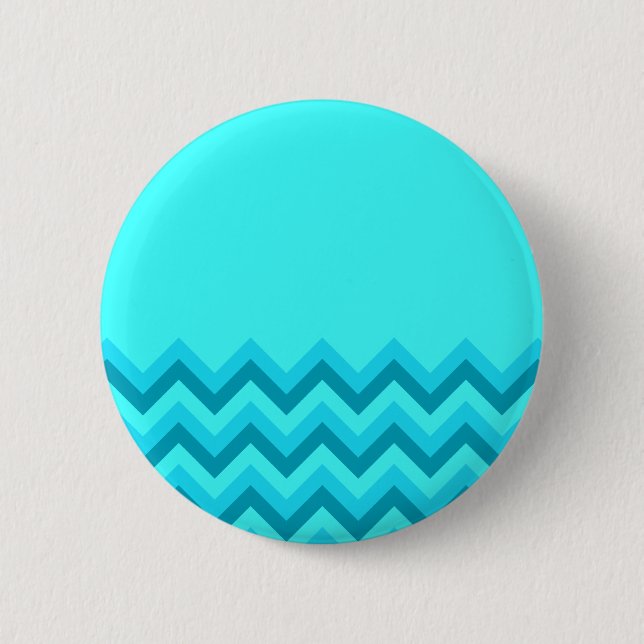 Turquiose Zig Zag Pattern. Part Plain. 6 Cm Round Badge (Front)