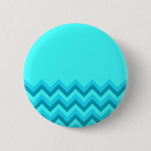 Turquiose Zig Zag Pattern. Part Plain. 6 Cm Round Badge