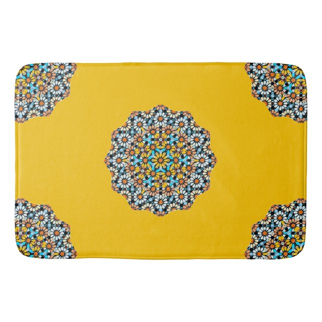 Turquise and Yellow Marble Moroccan Mosaic  Bath Mat (Front)
