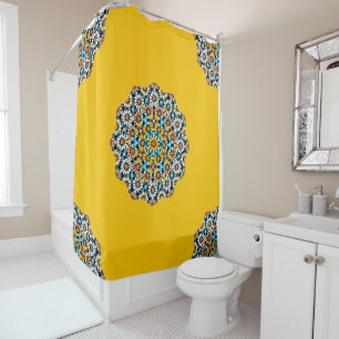 Turquise and Yellow Marble Moroccan Mosaic  Shower Curtain