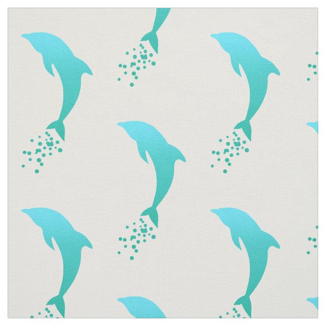 Turquise Blue Jumping Dolphin With Bubbles Fabric (Swatch)