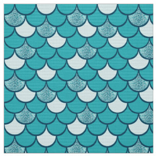 Turquise fish scale pattern with glitter effect fabric
