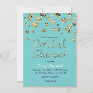 Turquise Gold Glitter Bridal Shower Invitation
