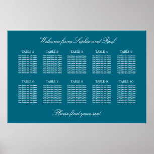 Turquoise 10 Table Wedding Seating Chart Poster