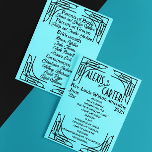 Turquoise 1920's Wedding  Programme