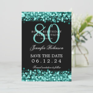 Turquoise 80th Birthday Save the Date Invitation
