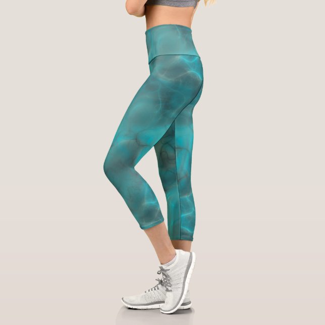 Turquoise Abstract Capri Leggings (Left)