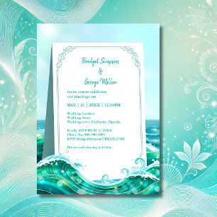 turquoise abstract coastal wedding invitation