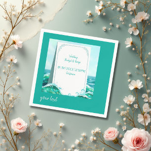 turquoise abstract coastal wedding napkin