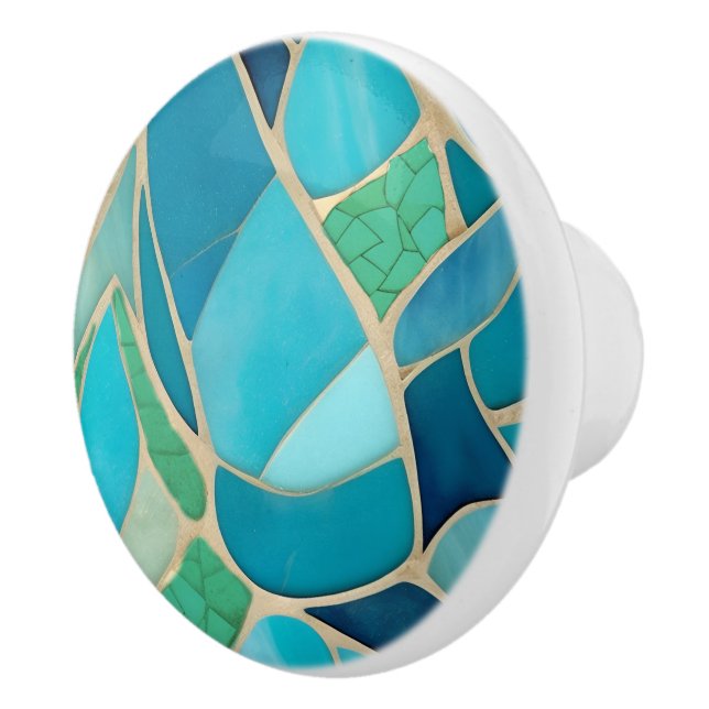 Turquoise Abstract Mosaic Art Deco Drawer Pull (Right)
