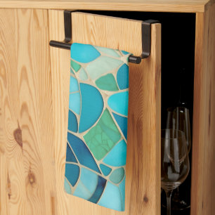 Turquoise Abstract Mosaic Tea Towel
