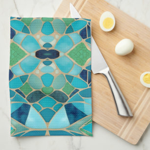 Turquoise Abstract Mosaic Tea Towel