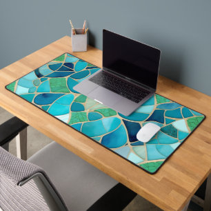 Turquoise Abstract Mosaic with Art Deco style Desk Mat