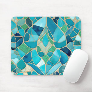 Turquoise Abstract Mosaic with Art Deco style Mouse Pad
