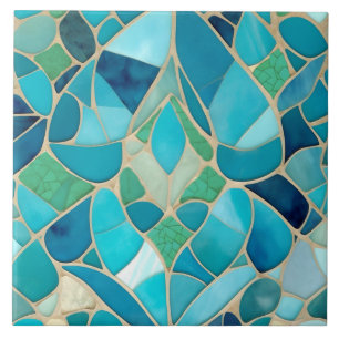 Turquoise Abstract Mosaic with Art Deco style Tile