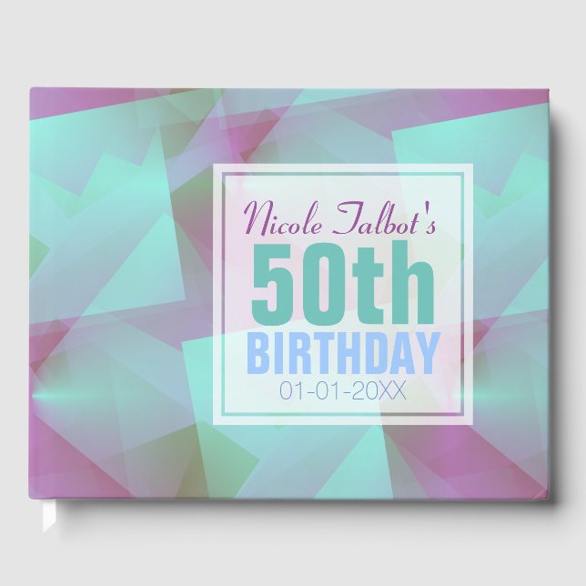 Turquoise Abstract pastel 50th Birthday Guest Book (Front)