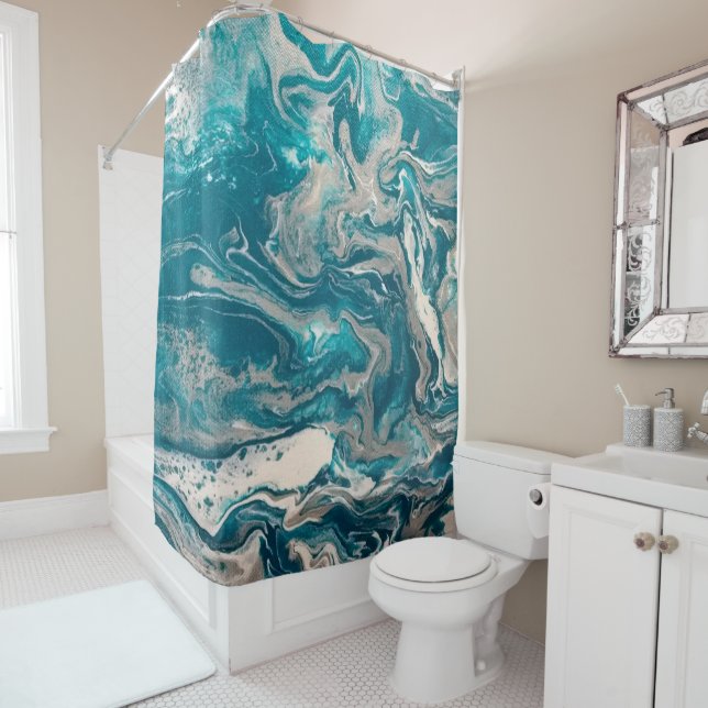 Turquoise Abstract Shower Curtain (In Situ)
