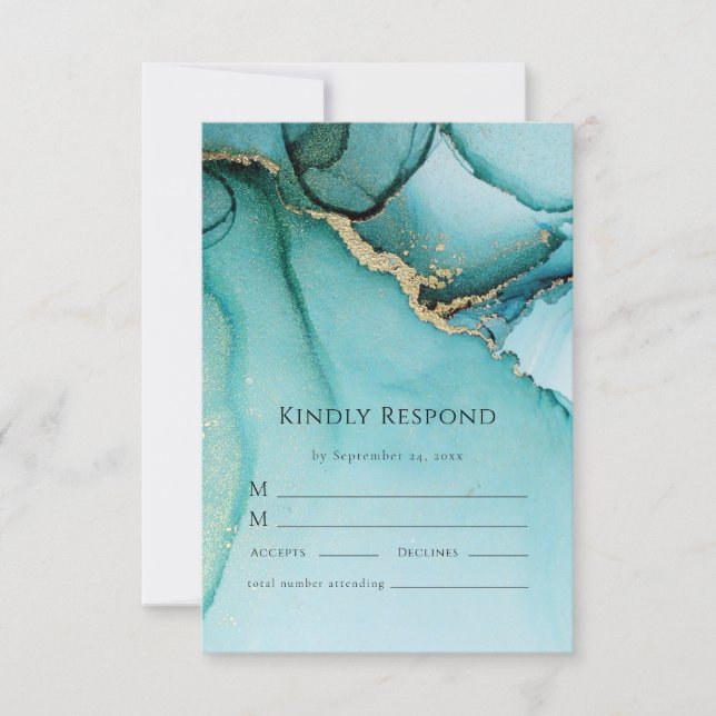 Turquoise Abstract Wedding RSVP Response Card (Front)