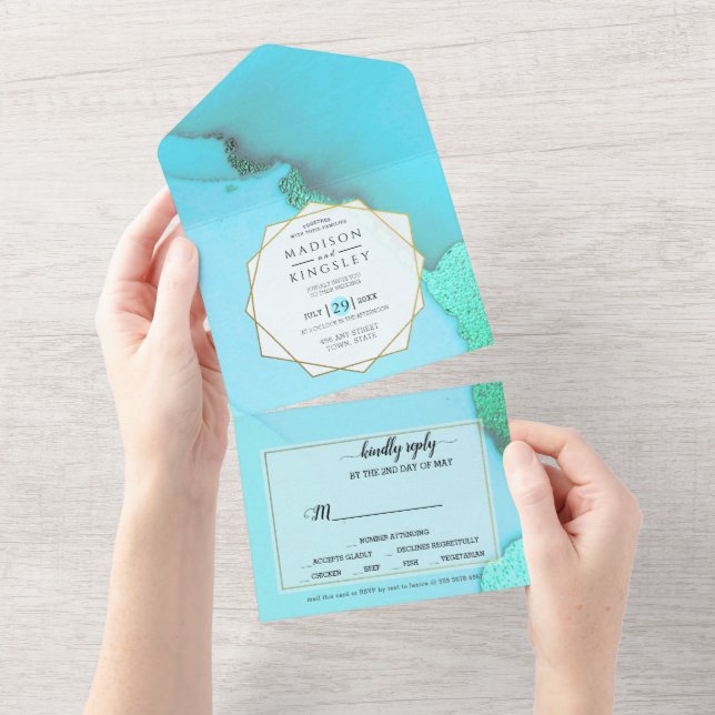 Turquoise Abstract Wonderful All In One Invitation (Tearaway)