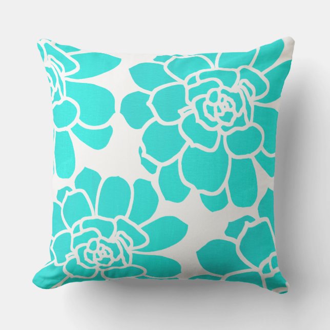 Turquoise Acrylic Succulents Cushion (Front)