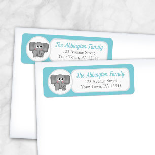 Turquoise Adorable Elephant Address Labels