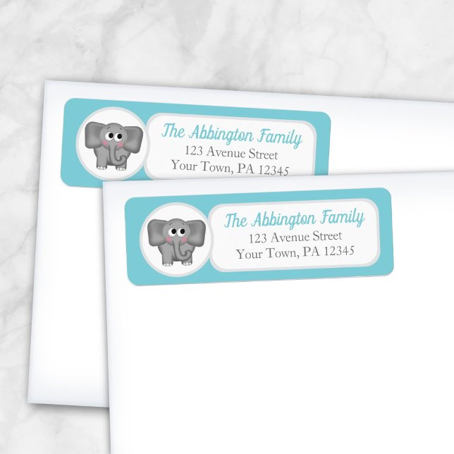 Turquoise Adorable Elephant Address Labels (Creator Uploaded)