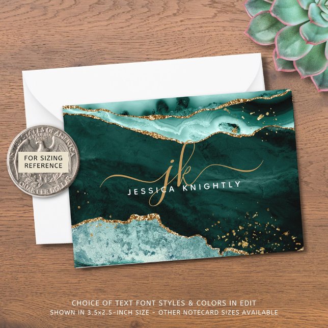 Turquoise Agate Geode Gold Glitter Script Monogram Card (Creator Uploaded)