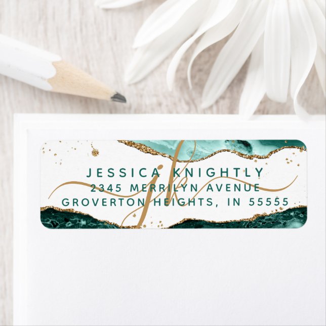 Turquoise Agate Gold Glitter Script Monogram (Insitu)
