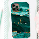 Turquoise Agate Gold Glitter Script Monogram Case-Mate iPhone 14 Case<br><div class="desc">Modern,  elegant cell phone case with turquoise agate and marble and gold glitter accents personalised with chic handwritten script monogram initials and name. Contact the designer via Zazzle Chat or makeitaboutyoustore@gmail.com if you'd like this design modified,  on another product or would like coordinating items.</div>