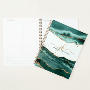 Turquoise Agate Gold Glitter Script Monogram Planner
