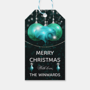 Turquoise Agate & silver Baubles Merry Christmas Gift Tags