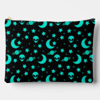Turquoise Alien Pattern with Stars and Moons