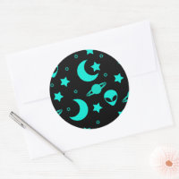 Turquoise Alien Pattern with Stars and Moons