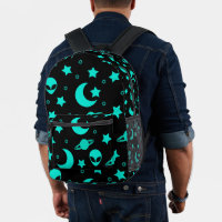 Turquoise Alien Pattern with Stars and Moons