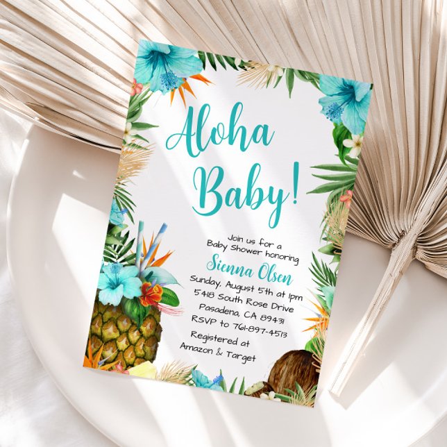 Turquoise Aloha Baby Shower, Hawaiian Luau Invitation (Creator Uploaded)