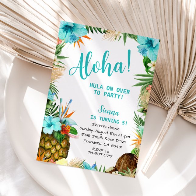 Turquoise Aloha Birthday, Hawaiian Luau Tropical  Invitation (Creator Uploaded)