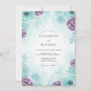 Turquoise Amethyst Peony Wedding Invitation