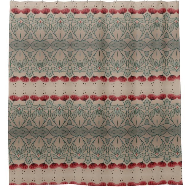 Turquoise And Barn Red Shower Curtain (Front)