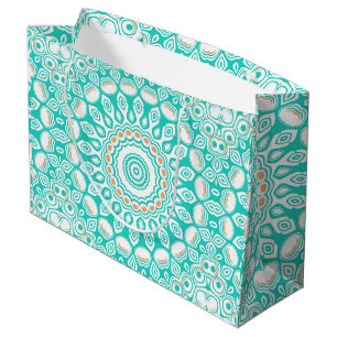 Turquoise and Beige Ocean Mandala Pattern Large Gift Bag