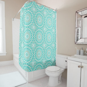 Turquoise and Beige Ocean Mandala Pattern Shower Curtain