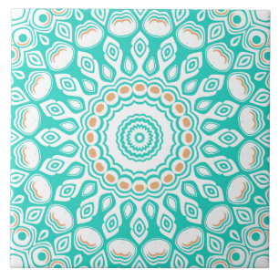 Turquoise and Beige Ocean Mandala Pattern Tile