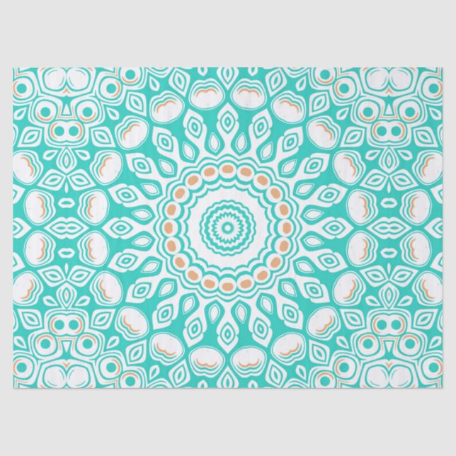 Turquoise and Beige Ocean Mandala Pattern Tissue Paper (Front)