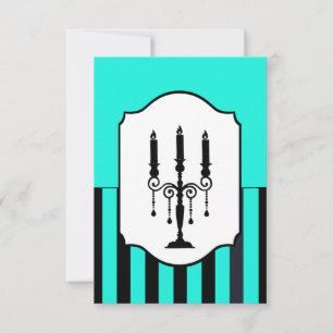 Turquoise and black candelabra striped RSVP card