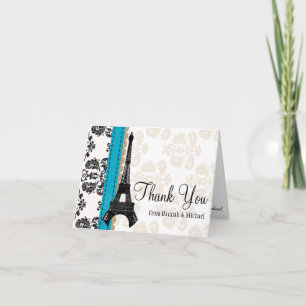 TURQUOISE AND BLACK DAMASK EIFFEL TOWER THANK YOU
