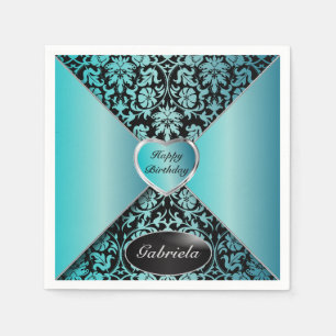 Turquoise and Black Damask Napkin