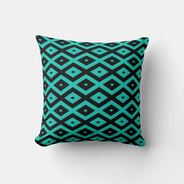 Turquoise and black diamond pattern cushion (Front)