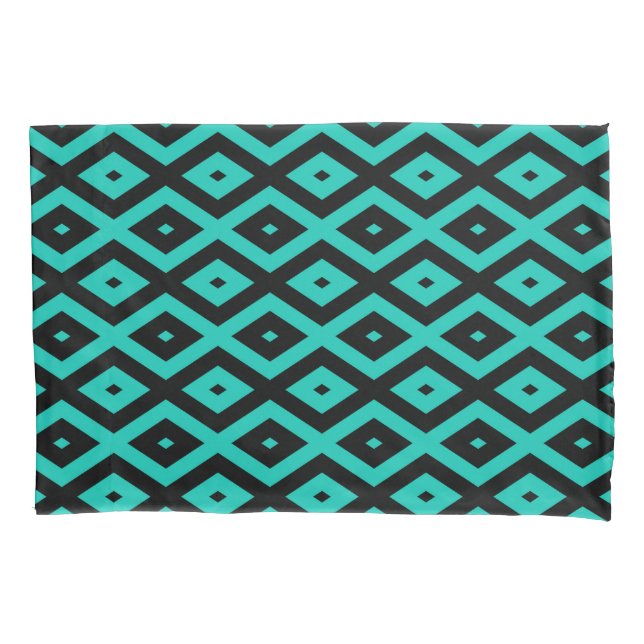 Turquoise and black diamond pattern pillowcase (Front)