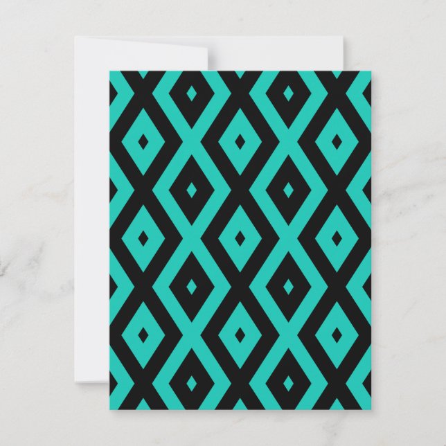 Turquoise and black diamond pattern RSVP card (Front)