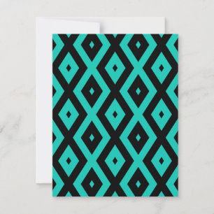Turquoise and black diamond pattern RSVP card